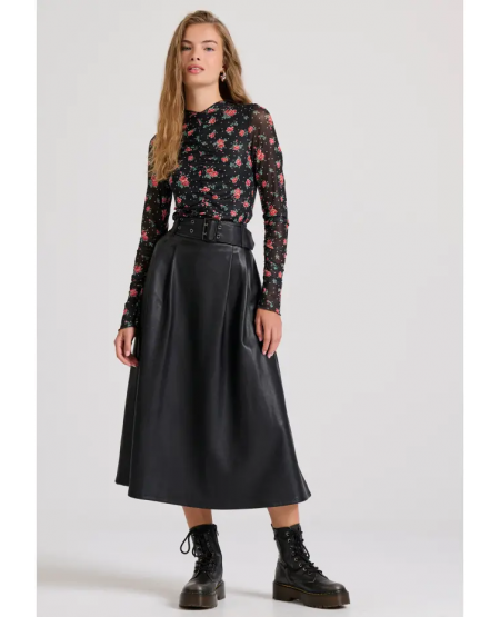 FUNKY BUDDHA Eco leather midi skirt with pleats (PU) FBL010-120-14 BLACK