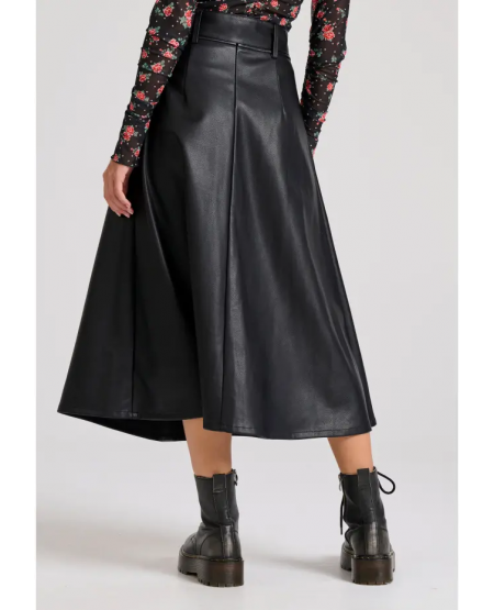FUNKY BUDDHA Eco leather midi skirt with pleats (PU) FBL010-120-14 BLACK