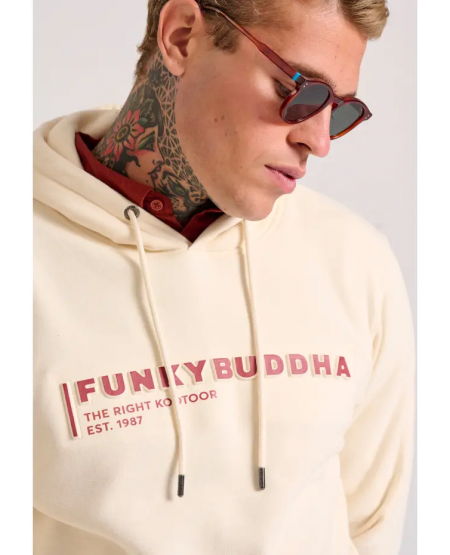 FUNKY BUDDHA Φούτερ με κουκούλα και 3D branded τύπωμα  FBM010-015-06 CHALK