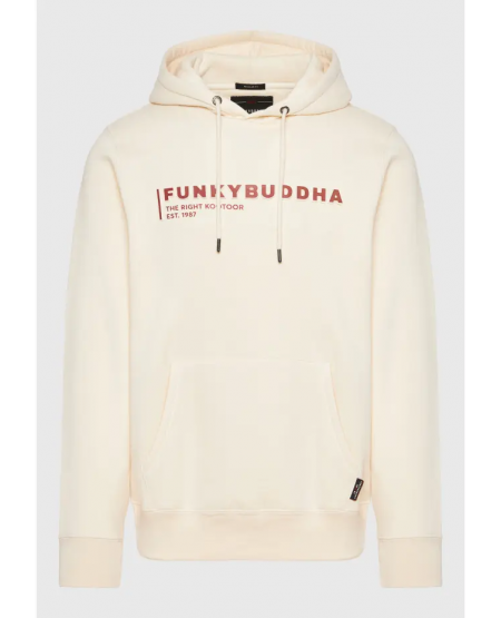 FUNKY BUDDHA Men's overhead hoodie with 3D branded print FBM010-015-06 CHALK