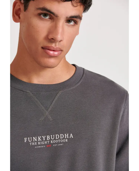FUNKY BUDDHA Ανδρικό φούτερ με τυπωμένο λογότυπο FBM010-010-06 DK GREY