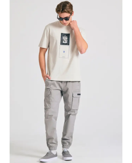 FUNKY BUDDHA Ανδρικό cargo παντελόνι με cuffed τελείωμα FBM011-030-02 ELEPHANT