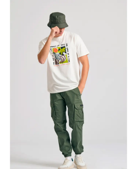FUNKY BUDDHA Men's cargo pants with cuffed hem FBM011-030-02 DUSTY GREEN