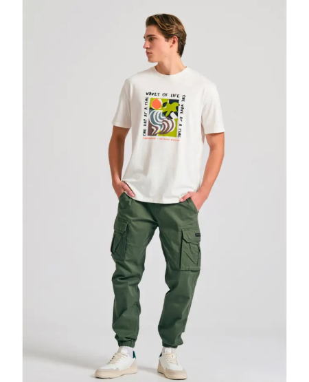FUNKY BUDDHA Men's cargo pants with cuffed hem FBM011-030-02 DUSTY GREEN