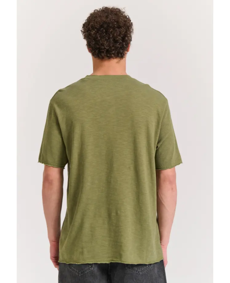 FUNKY BUDDHA Relaxed fit βαμβακερό t-shirt από φλάμα FBM011-346-04 HUNTER GREEN