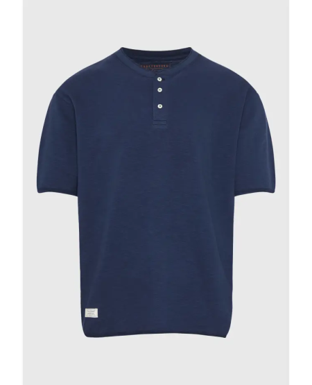 FUNKY BUDDHA Relaxed fit βαμβακερό t-shirt από φλάμα FBM011-346-04 NAVY