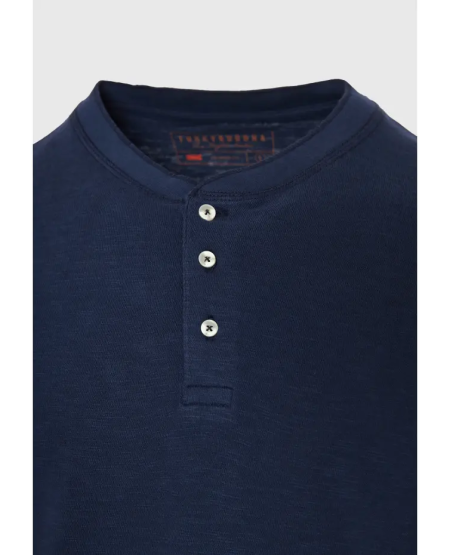 FUNKY BUDDHA Relaxed fit βαμβακερό t-shirt από φλάμα FBM011-346-04 NAVY