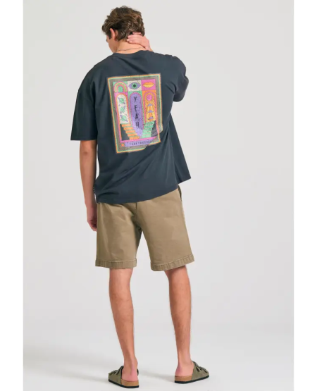 FUNKY BUDDHA Oversized garment dyed t-shirt με retro frame τύπωμα FBM011-063-04 ANTHRACITE