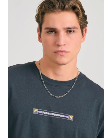 FUNKY BUDDHA Oversized garment dyed t-shirt με retro frame τύπωμα FBM011-063-04 ANTHRACITE