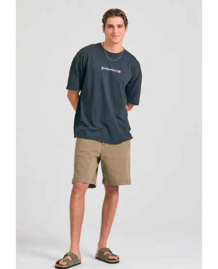 FUNKY BUDDHA Oversized garment dyed t-shirt με retro frame τύπωμα FBM011-063-04 ANTHRACITE