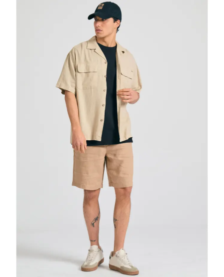 FUNKY BUDDHA Men's comfort fit garment dyed linen shorts FBM011-009-03 SAND