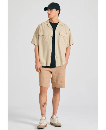 FUNKY BUDDHA Men's comfort fit garment dyed linen shorts FBM011-009-03 SAND