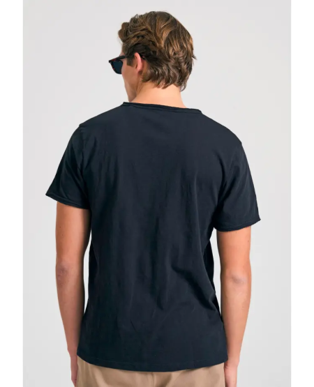 FUNKY BUDDHA T-shirt με λαιμό henley και raw cuts - The essentials FBM011-004-04 BLACK