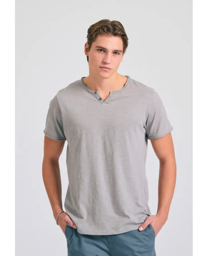 FUNKY BUDDHA T-shirt with henley neck...