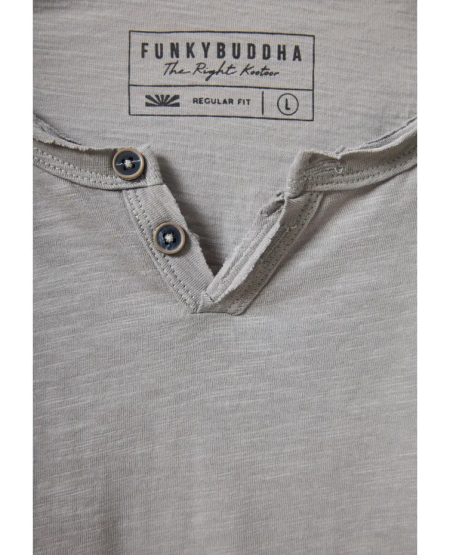 FUNKY BUDDHA T-shirt με λαιμό henley και raw cuts - The essentials FBM011-004-04 ELEPHANT