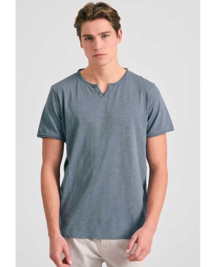 FUNKY BUDDHA T-shirt με λαιμό henley...