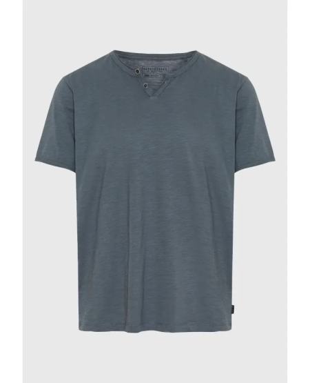 FUNKY BUDDHA T-shirt με λαιμό henley και raw cuts - The essentials FBM011-004-04 STEEL GREY