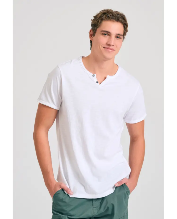 FUNKY BUDDHA T-shirt με λαιμό henley...