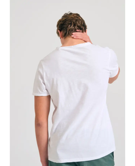 FUNKY BUDDHA T-shirt με λαιμό henley και raw cuts - The essentials FBM011-004-04 WHITE