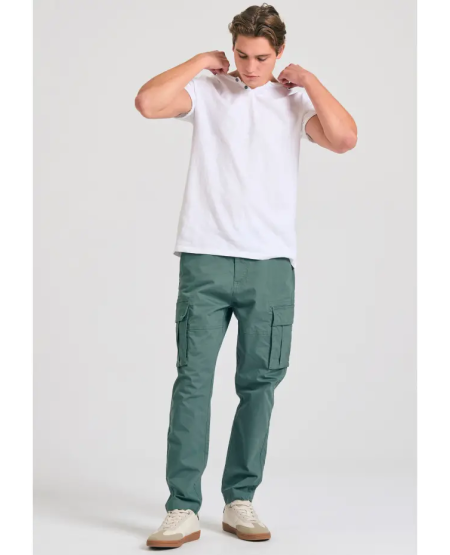 FUNKY BUDDHA T-shirt με λαιμό henley και raw cuts - The essentials FBM011-004-04 WHITE