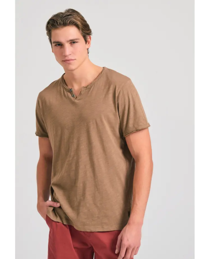 FUNKY BUDDHA T-shirt with henley neck...