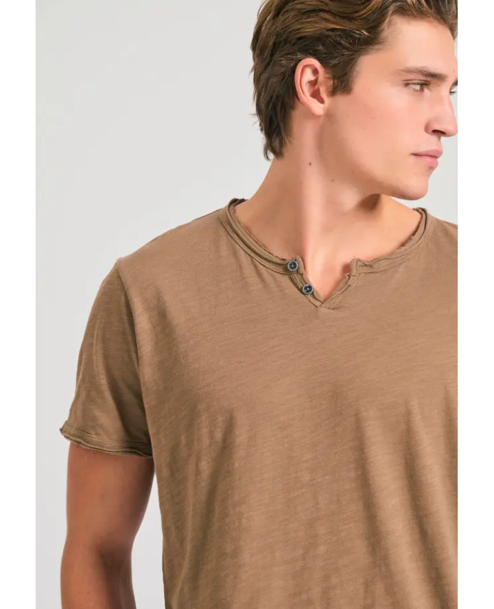 FUNKY BUDDHA T-shirt με λαιμό henley...