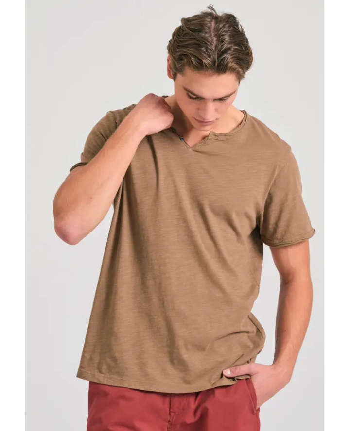 FUNKY BUDDHA T-shirt με λαιμό henley...