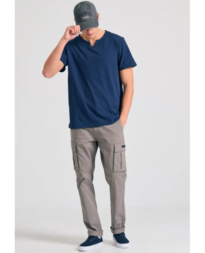 FUNKY BUDDHA T-shirt με λαιμό henley...
