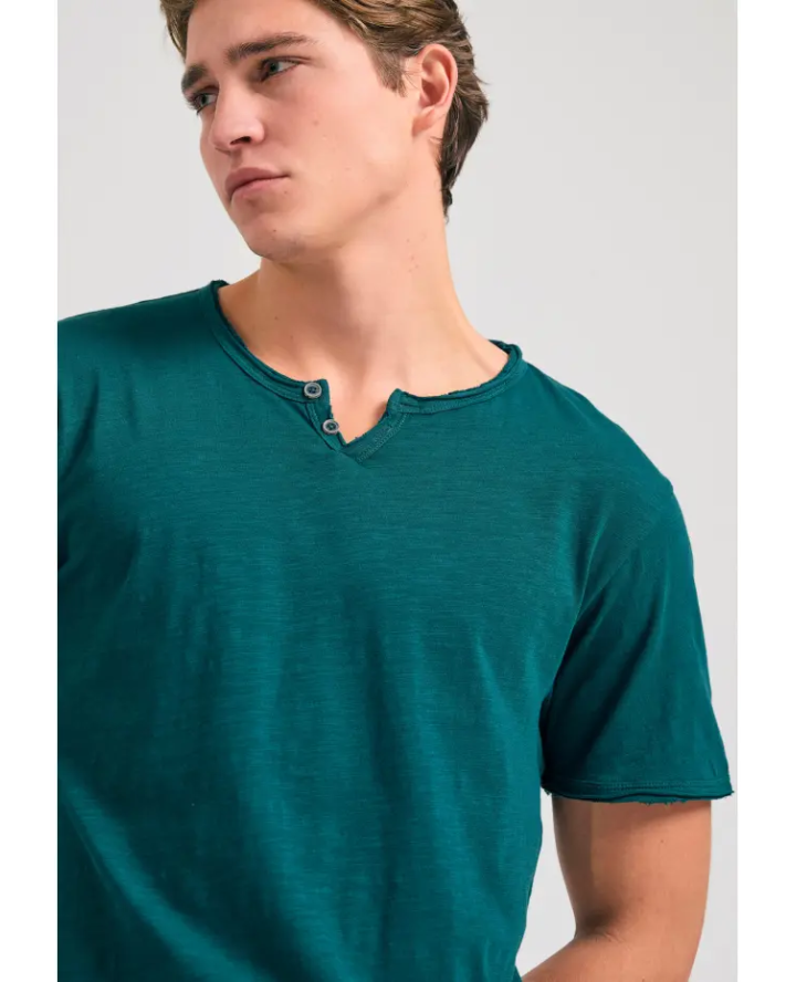 FUNKY BUDDHA T-shirt με λαιμό henley...