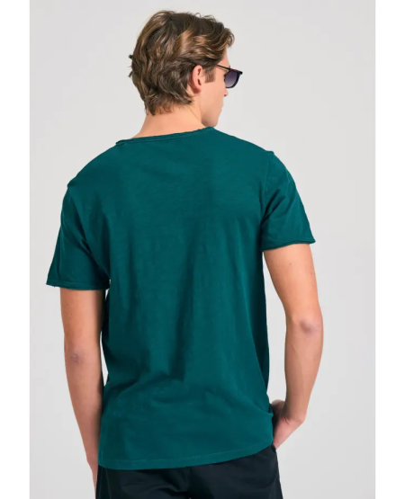 FUNKY BUDDHA T-shirt με λαιμό henley και raw cuts - The essentials FBM011-004-04 DARK SEA