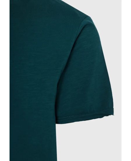 FUNKY BUDDHA T-shirt με λαιμό henley και raw cuts - The essentials FBM011-004-04 DARK SEA