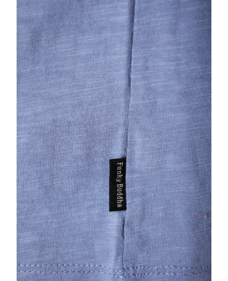 FUNKY BUDDHA T-shirt με λαιμό henley και raw cuts - The essentials FBM011-004-04 SMOKE BLUE