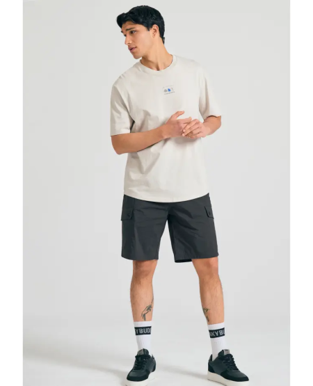 FUNKY BUDDHAT-shirt with text artwork print on the back FBM011-304-04 MIST
