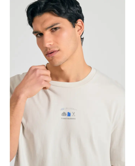 FUNKY BUDDHA T-shirt με text artwork τύπωμα στην πλάτη FBM011-304-04 MIST