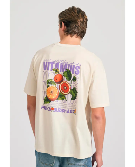 FUNKY BUDDHA Oversized t-shirt με graphic τύπωμα στην πλάτη FBM011-052-04 CHALK