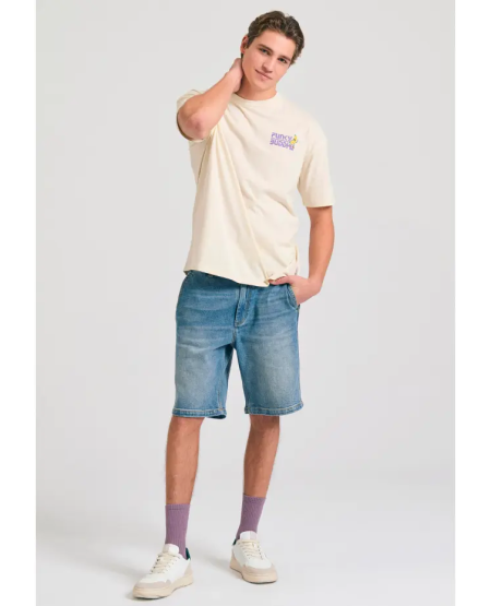 FUNKY BUDDHA Oversized t-shirt με graphic τύπωμα στην πλάτη FBM011-052-04 CHALK
