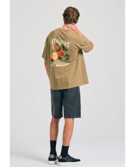 FUNKY BUDDHA Oversized t-shirt με graphic τύπωμα στην πλάτη FBM011-052-04 OREGANO