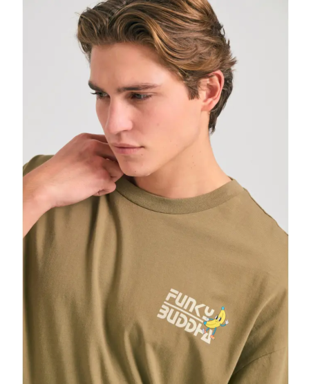FUNKY BUDDHA Oversized t-shirt με graphic τύπωμα στην πλάτη FBM011-052-04 OREGANO
