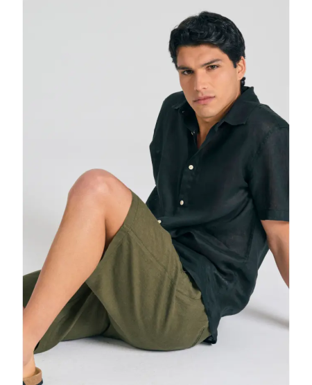 FUNKY BUDDHA Men's comfort fit garment dyed linen shorts FBM011-009-03 KHAKI