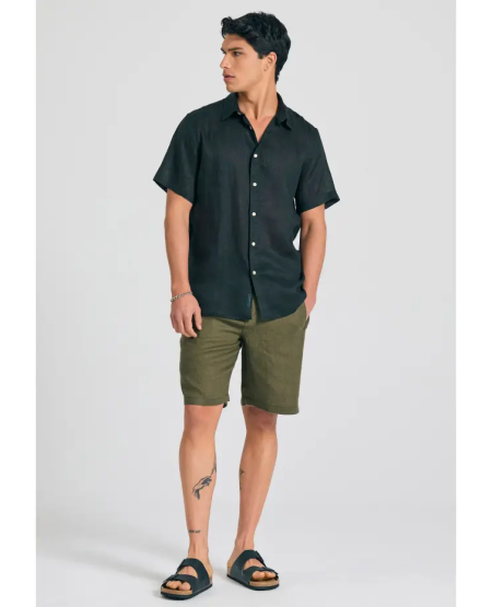 FUNKY BUDDHA Men's comfort fit garment dyed linen shorts FBM011-009-03 KHAKI