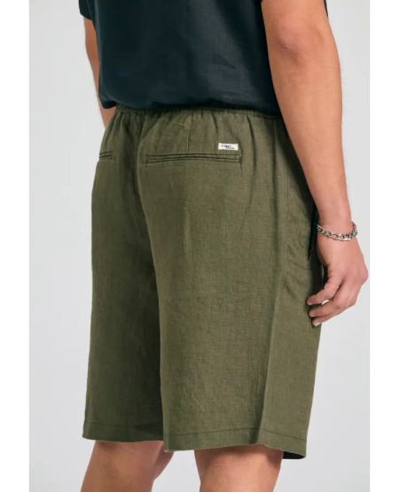 FUNKY BUDDHA Men's comfort fit garment dyed linen shorts FBM011-009-03 KHAKI