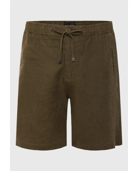 FUNKY BUDDHA  Comfort fit garment dyed λινή βερμούδα FBM011-009-03 KHAKI