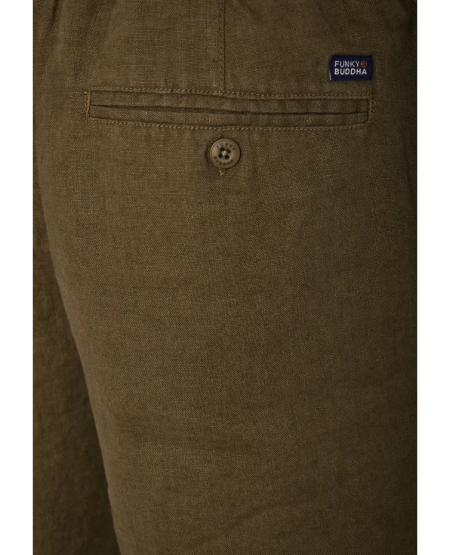 FUNKY BUDDHA Men's comfort fit garment dyed linen shorts FBM011-009-03 KHAKI