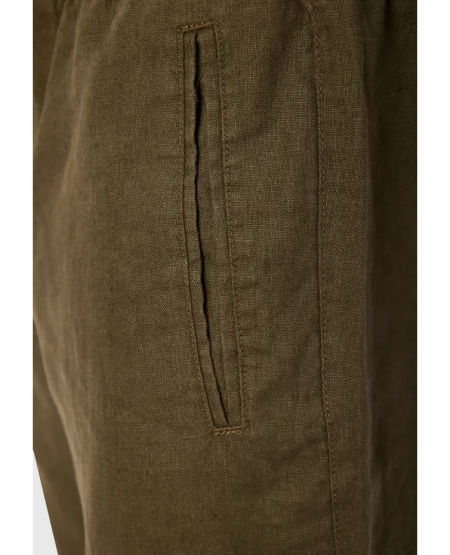 FUNKY BUDDHA  Comfort fit garment dyed λινή βερμούδα FBM011-009-03 KHAKI