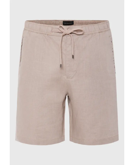 FUNKY BUDDHA Comfort fit garment dyed λινή βερμούδα FBM011-009-03 GREIGE