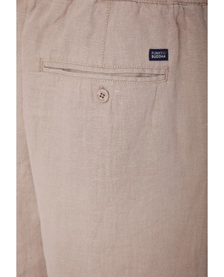FUNKY BUDDHA Men's comfort fit garment dyed linen shorts FBM011-009-03 GREIGE