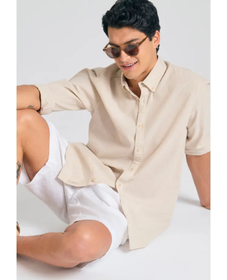 FUNKY BUDDHA Men's comfort fit garment dyed linen shorts FBM011-009-03 WHITE