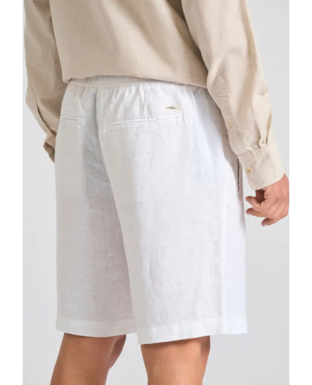 FUNKY BUDDHA Comfort fit garment dyed λινή βερμούδα FBM011-009-03 WHITE