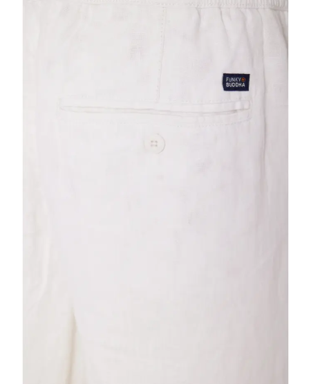 FUNKY BUDDHA Comfort fit garment dyed λινή βερμούδα FBM011-009-03 WHITE