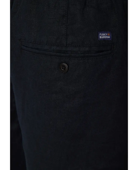 FUNKY BUDDHA Men's comfort fit garment dyed linen shorts FBM011-009-03 BLACK